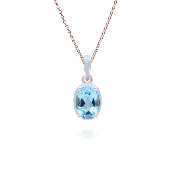 gemondo Siberian Waltz Blue Enamel & Oval Sky Blue Topaz Pendant Necklace In Rose Gold Vermeil