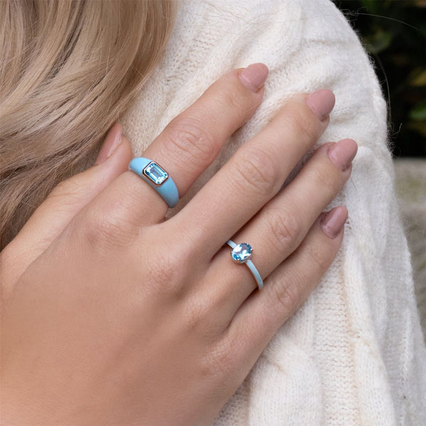 Gemondo Siberian Waltz Blue Enamel & Oval Sky Blue Topaz Ring In Rose Gold Vermeil