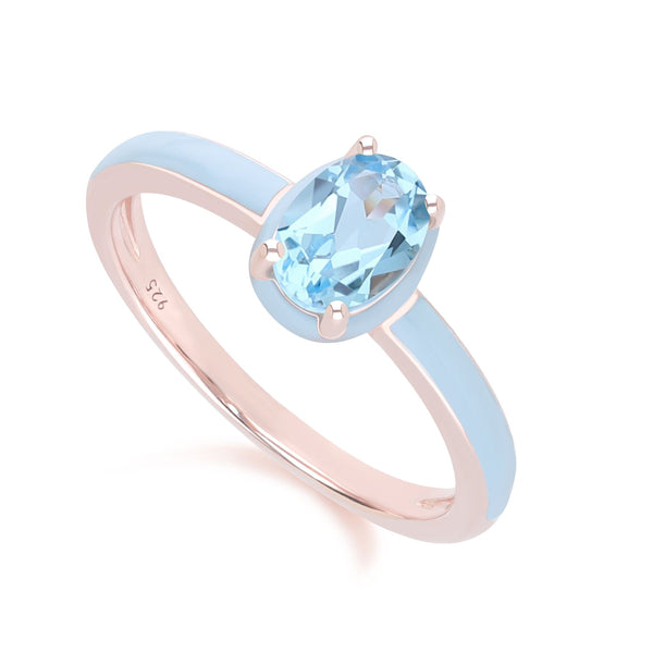Gemondo Siberian Waltz Blue Enamel & Oval Sky Blue Topaz Ring In Rose Gold Vermeil