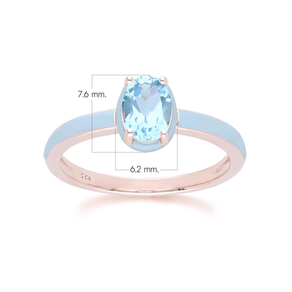 Gemondo Siberian Waltz Blue Enamel & Oval Sky Blue Topaz Ring In Rose Gold Vermeil