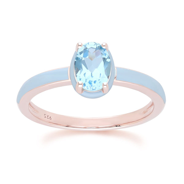 gemondo Siberian Waltz Blue Enamel & Oval Sky Blue Topaz Ring In Rose Gold Vermeil