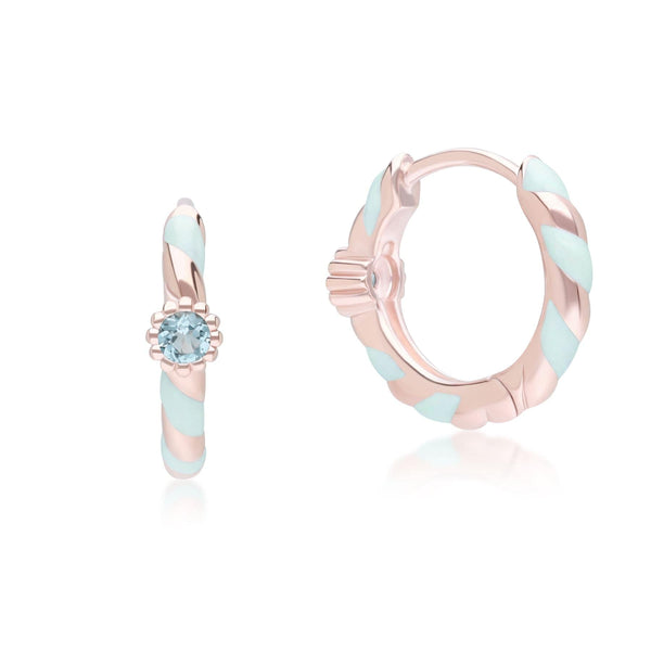 Gemondo Siberian Waltz Blue Enamel & Round Swiss Blue Topaz Hoop Earrings In 18ct Rose Gold Plated Sterling Silver
