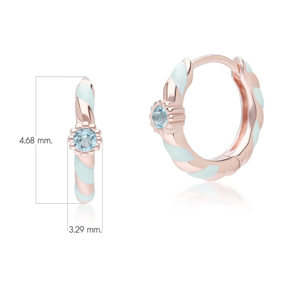 Gemondo Siberian Waltz Blue Enamel & Round Swiss Blue Topaz Hoop Earrings In 18ct Rose Gold Plated Sterling Silver