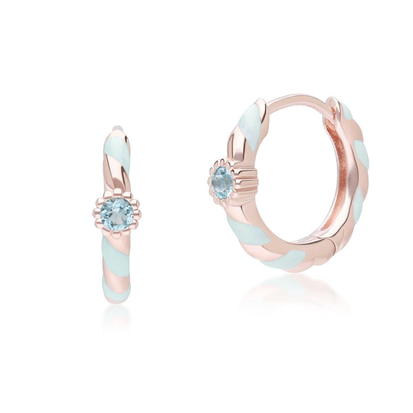 gemondo Siberian Waltz Blue Enamel & Round Swiss Blue Topaz Hoop Earrings In 18ct Rose Gold Plated Sterling Silver