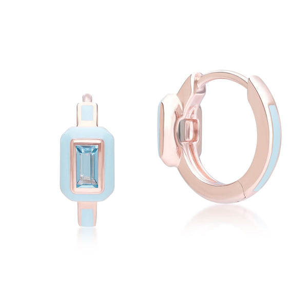 Gemondo Siberian Waltz Blue Enamel & Swiss Blue Topaz Hoop Earrings In Rose Gold Vermeil