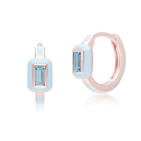 gemondo Siberian Waltz Blue Enamel & Swiss Blue Topaz Hoop Earrings In Rose Gold Vermeil