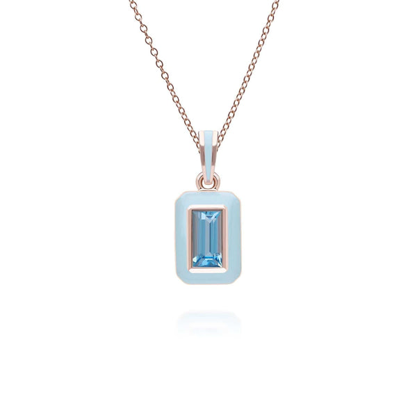 gemondo Siberian Waltz Blue Enamel & Swiss Blue Topaz Pendant In 18ct Rose Gold Plated Sterling Silver