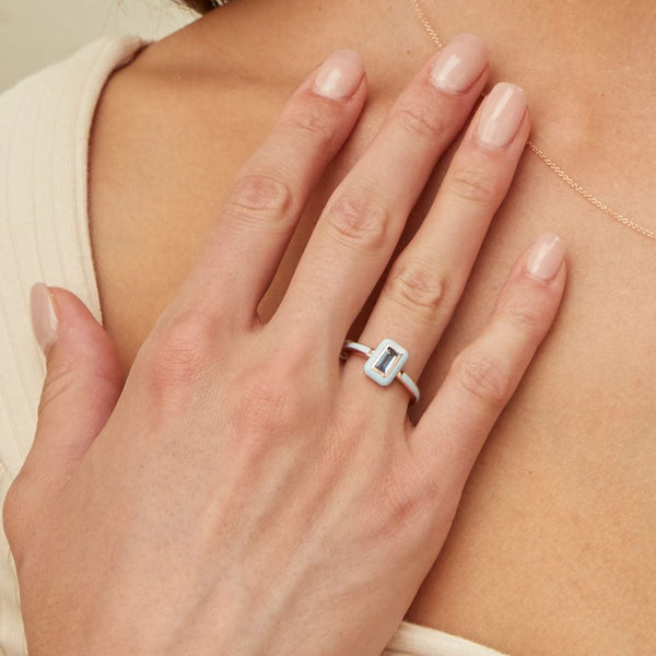 Gemondo Siberian Waltz Blue Enamel & Swiss Blue Topaz Ring In 18ct Rose Gold Plated Sterling Silver