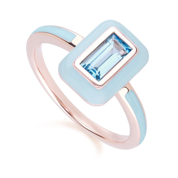 Gemondo Siberian Waltz Blue Enamel & Swiss Blue Topaz Ring In 18ct Rose Gold Plated Sterling Silver