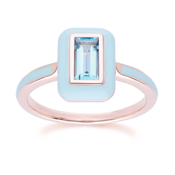 gemondo Siberian Waltz Blue Enamel & Swiss Blue Topaz Ring In 18ct Rose Gold Plated Sterling Silver