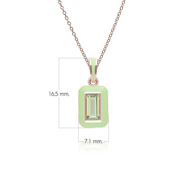 Gemondo Siberian Waltz Green Enamel & Baguette Peridot Pendant Necklace In Rose Gold Plated Sterling Silver