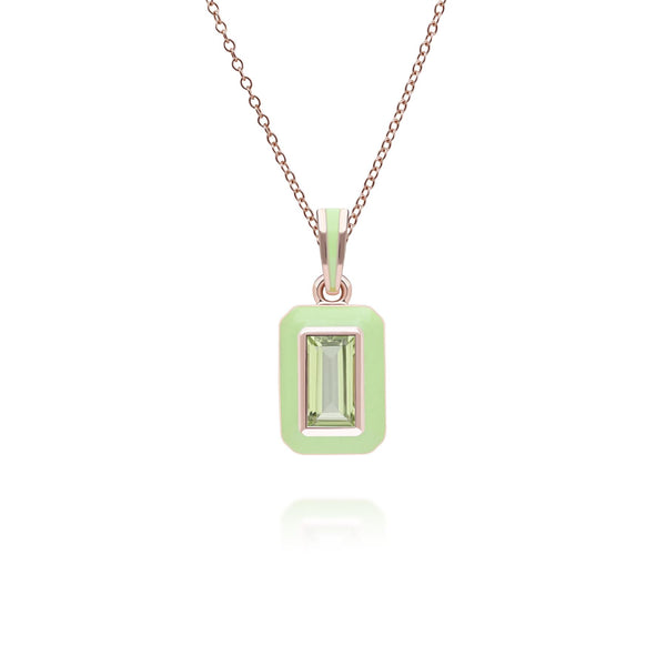 gemondo Siberian Waltz Green Enamel & Baguette Peridot Pendant Necklace in Rose Gold Plated Sterling Silver