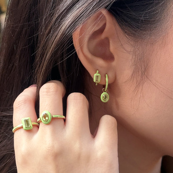 Gemondo Siberian Waltz Green Enamel & Oval Peridot Hoop Earrings In Rose Gold Plated Sterling Silver
