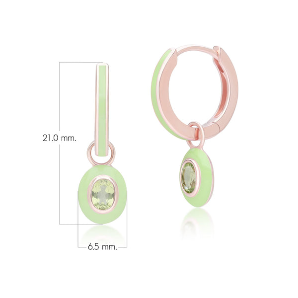 Gemondo Siberian Waltz Green Enamel & Oval Peridot Hoop Earrings In Rose Gold Plated Sterling Silver