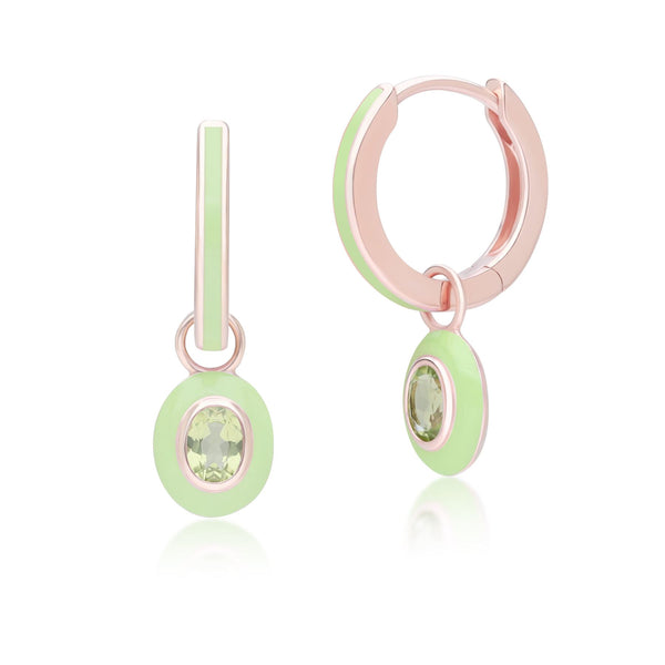gemondo Siberian Waltz Green Enamel & Oval Peridot Hoop Earrings in Rose Gold Plated Sterling Silver