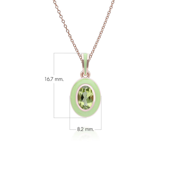 Gemondo Siberian Waltz Green Enamel & Oval Peridot Pendant Necklace In Rose Gold Plated Sterling Silver
