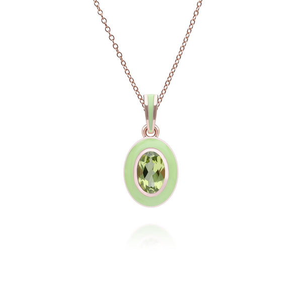 gemondo Siberian Waltz Green Enamel & Oval Peridot Pendant Necklace in Rose Gold Plated Sterling Silver