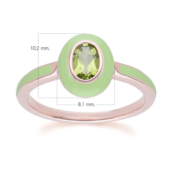 Gemondo Siberian Waltz Green Enamel & Oval Peridot Ring In Rose Gold Plated Sterling Silver