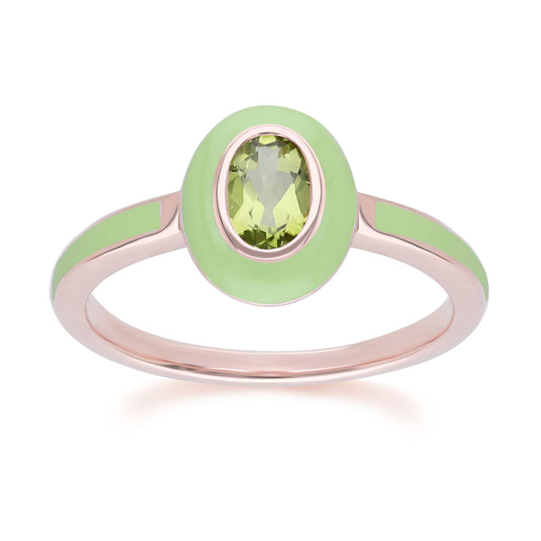 gemondo Siberian Waltz Green Enamel & Oval Peridot Ring in Rose Gold Plated Sterling Silver