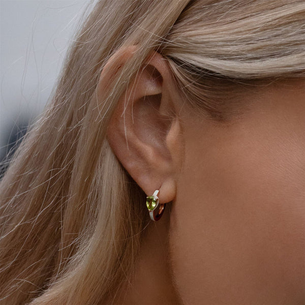 Gemondo Siberian Waltz Green Enamel & Pear Peridot Hoop Earrings In Rose Gold Vermeil