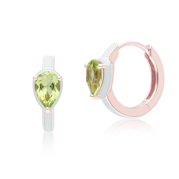 gemondo Siberian Waltz Green Enamel & Pear Peridot Hoop Earrings In Rose Gold Vermeil