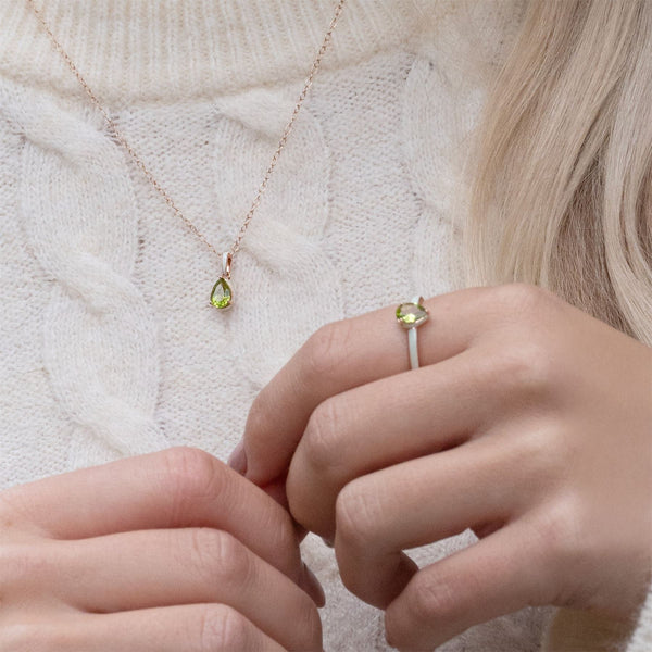 Gemondo Siberian Waltz Green Enamel & Pear Peridot Pendant Necklace In Rose Gold Vermeil