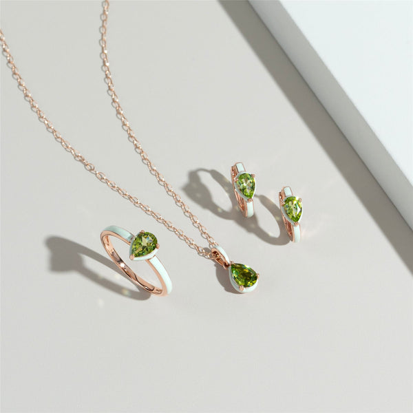Gemondo Siberian Waltz Green Enamel & Pear Peridot Pendant Necklace In Rose Gold Vermeil