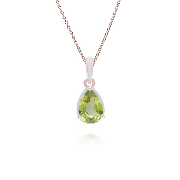 gemondo Siberian Waltz Green Enamel & Pear Peridot Pendant Necklace In Rose Gold Vermeil