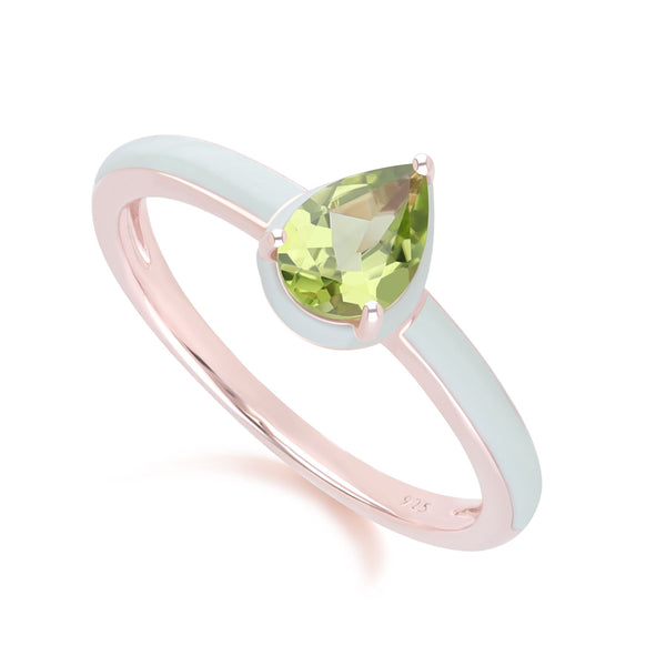 Gemondo Siberian Waltz Green Enamel & Pear Peridot Ring In Rose Gold Vermeil
