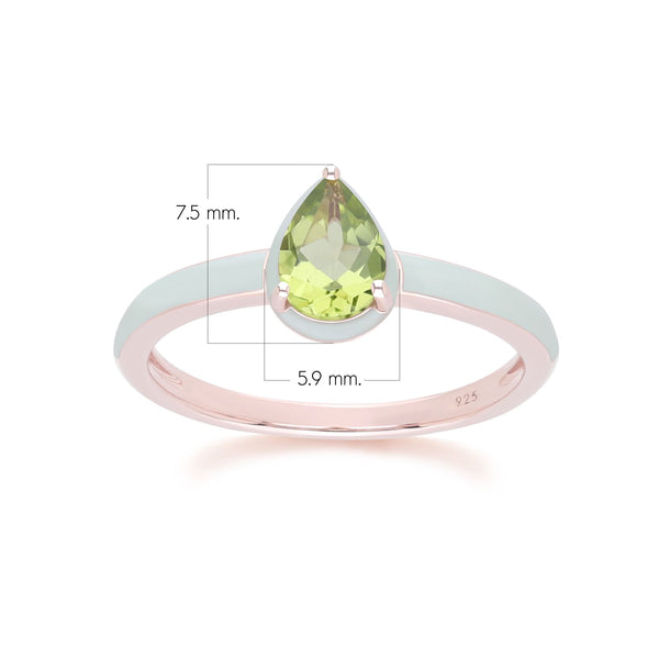 Gemondo Siberian Waltz Green Enamel & Pear Peridot Ring In Rose Gold Vermeil