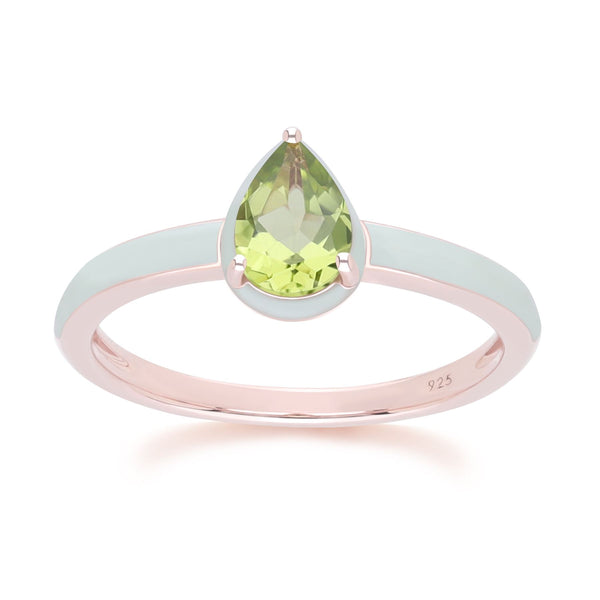 gemondo Siberian Waltz Green Enamel & Pear Peridot Ring In Rose Gold Vermeil