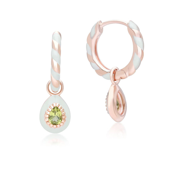 Gemondo Siberian Waltz Green Enamel & Peridot Hoop Earrings In 18ct Rose Gold Plated Sterling Silver