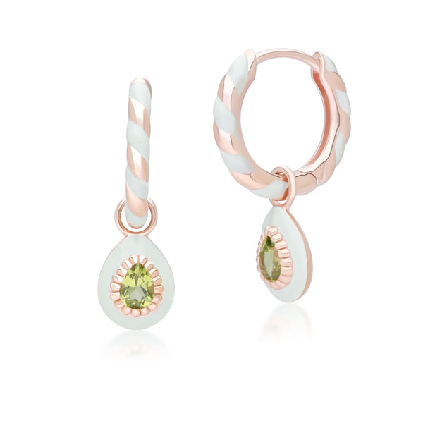 gemondo Siberian Waltz Green Enamel & Peridot Hoop Earrings In 18ct Rose Gold Plated Sterling Silver