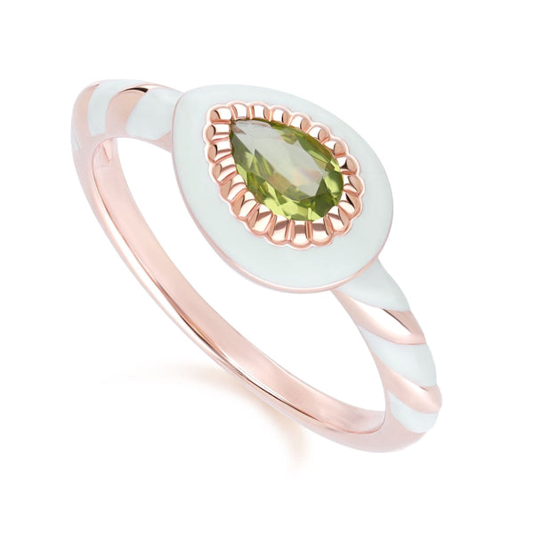 Gemondo Siberian Waltz Green Enamel & Peridot Ring In 18ct Rose Gold Plated Sterling Silver