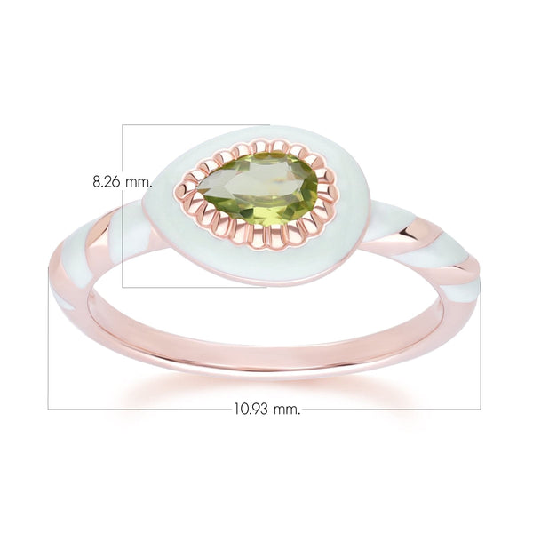 Gemondo Siberian Waltz Green Enamel & Peridot Ring In 18ct Rose Gold Plated Sterling Silver