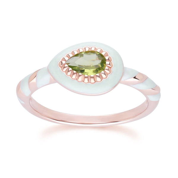gemondo Siberian Waltz Green Enamel & Peridot Ring In 18ct Rose Gold Plated Sterling Silver