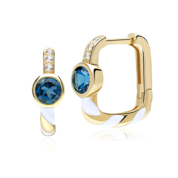 gemondo Siberian Waltz London Blue Topaz Square Hoop Earrings in 9ct Gold