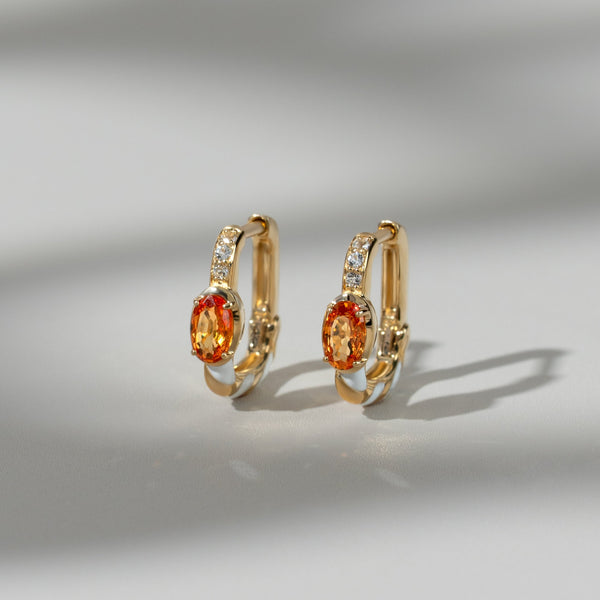 Gemondo Siberian Waltz Topaz & Orange Sapphire Square Hoop Earrings In 9ct Gold