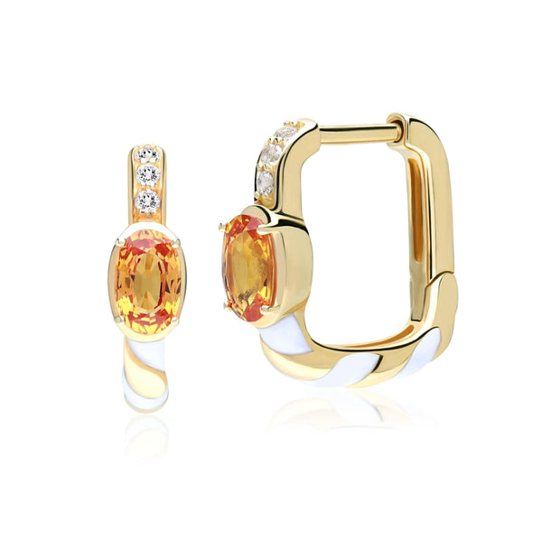 gemondo Siberian Waltz Topaz & Orange Sapphire Square Hoop Earrings in 9ct Gold