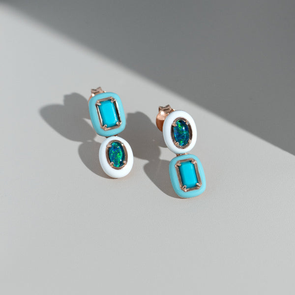 Gemondo Siberian Waltz Triplet Opal & Turquoise Drop Earrings In Sterling Silver