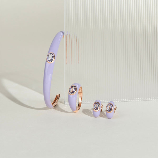 Gemondo Siberian Waltz Violet Enamel & Octagon Amethyst Bangle In Rose Gold Vermeil