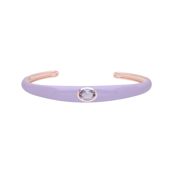 gemondo Siberian Waltz Violet Enamel & Octagon Amethyst Bangle In Rose Gold Vermeil