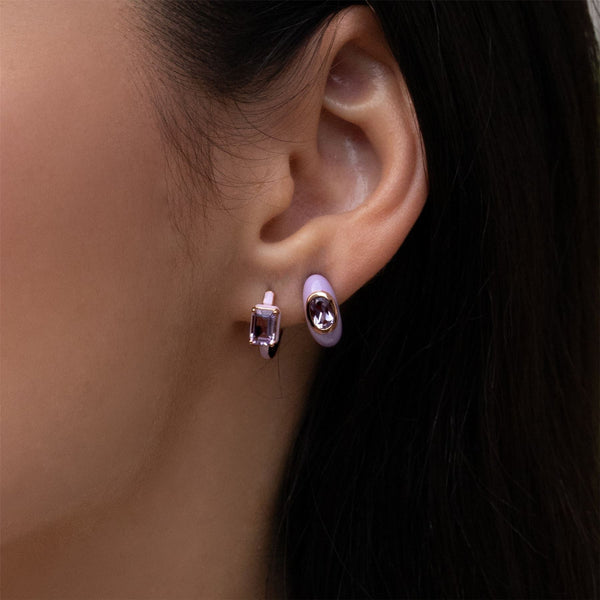 Gemondo Siberian Waltz Violet Enamel & Octagon Amethyst Hoop Earrings In Rose Gold Vermeil