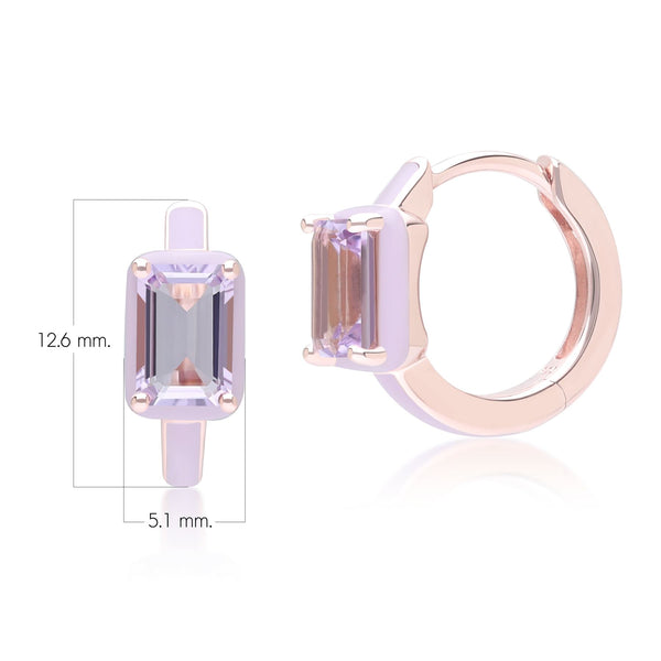 Gemondo Siberian Waltz Violet Enamel & Octagon Amethyst Hoop Earrings In Rose Gold Vermeil