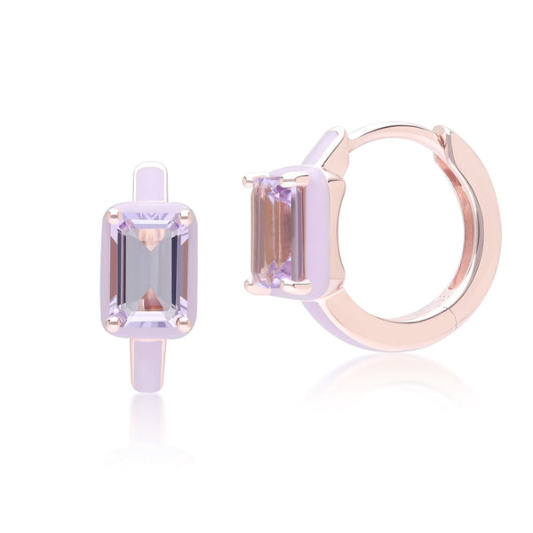 gemondo Siberian Waltz Violet Enamel & Octagon Amethyst Hoop Earrings In Rose Gold Vermeil