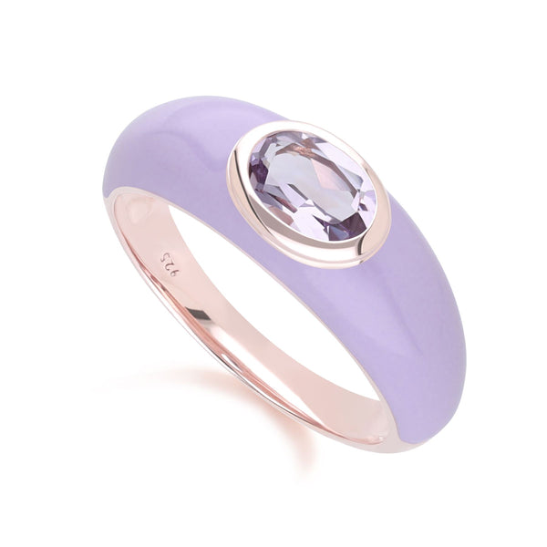 Gemondo Siberian Waltz Violet Enamel & Octagon Amethyst Ring In Rose Gold Vermeil
