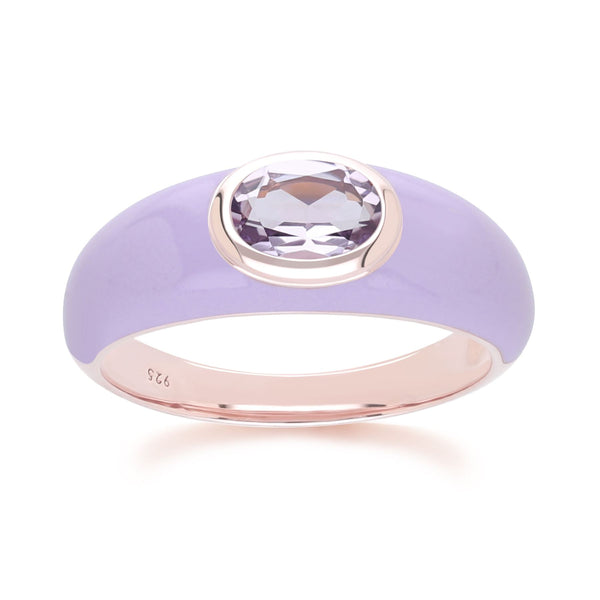gemondo Siberian Waltz Violet Enamel & Octagon Amethyst Ring In Rose Gold Vermeil