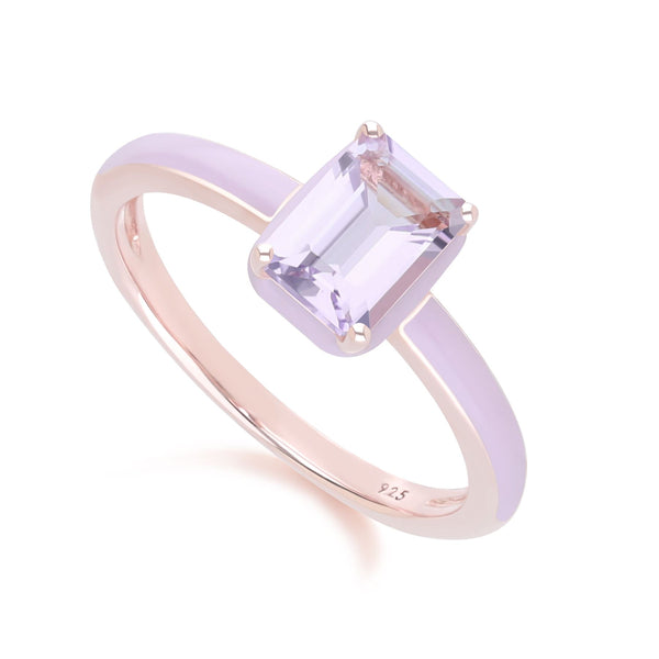 Gemondo Siberian Waltz Violet Enamel & Octagon Pink Amethyst Ring In Rose Gold Vermeil