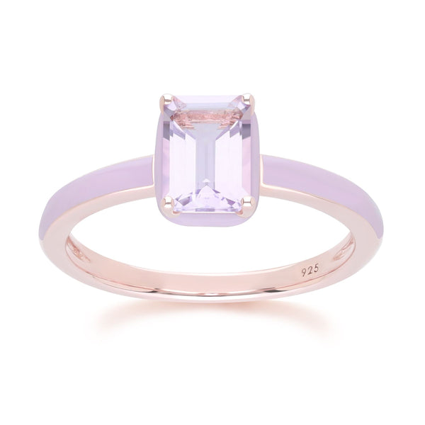 gemondo Siberian Waltz Violet Enamel & Octagon Pink Amethyst Ring In Rose Gold Vermeil