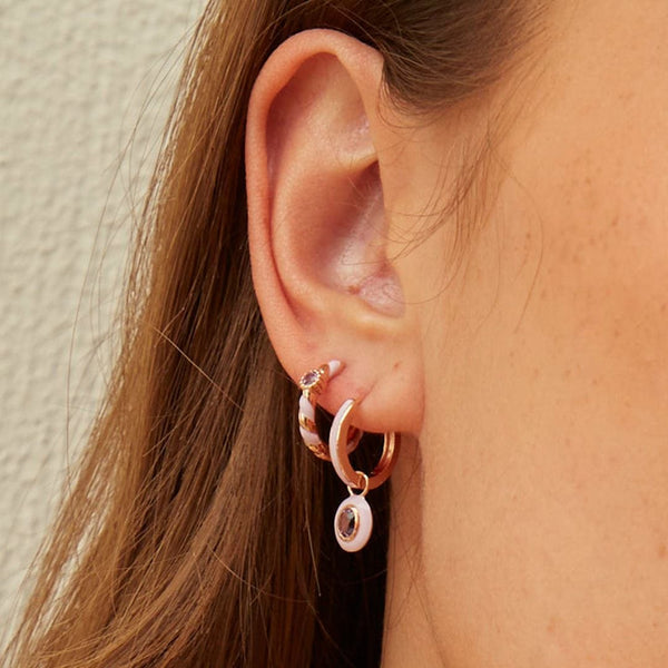 Gemondo Siberian Waltz Violet Enamel & Pink Amethyst Hoop Earrings In 18ct Rose Gold Plated Sterling Silver